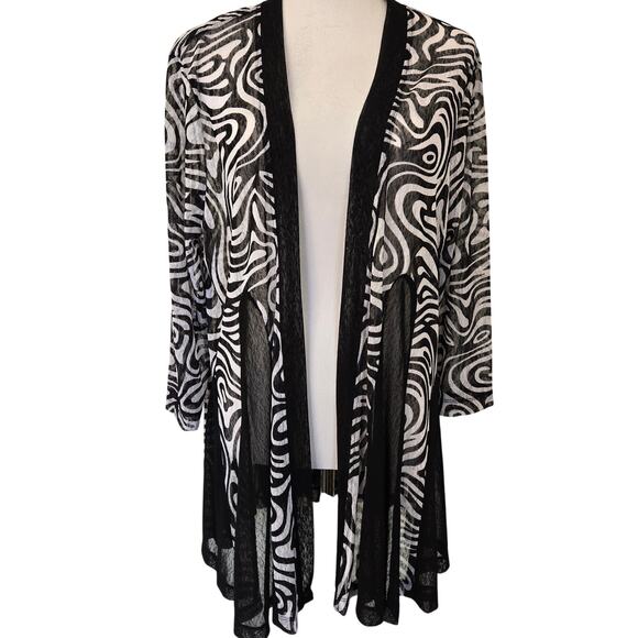 Ali Miles Black/White Mesh Open Front Lightweight Jacket Cardigan Semi-sheer XL - Picture 1 of 12